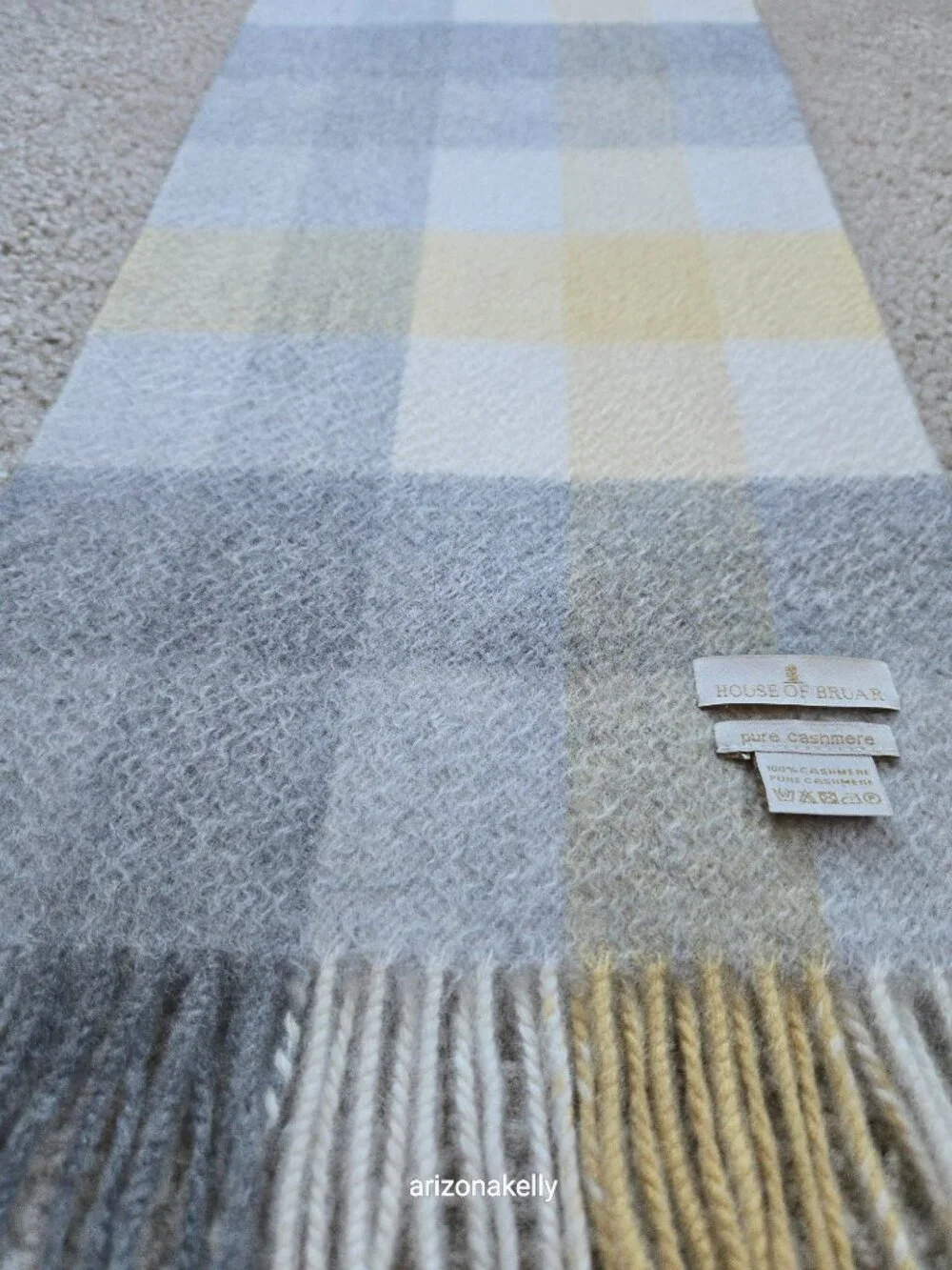 NWOT Cashmere Scarf Plaid Yellow Grey & Creme House of Bruar